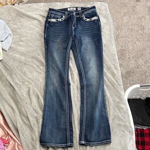 Dark Indigo Bootcut Jeans with Embroidered Pockets - Womens